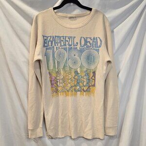 Grateful Dead Thermal Long Sleeve Shirt Off White Medium-Large Dancing Skeletons
